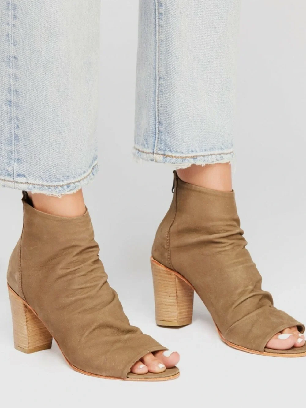 NEW Free People Clearwater Heel Boots Tan Leather Peep Toe Booties Size 38